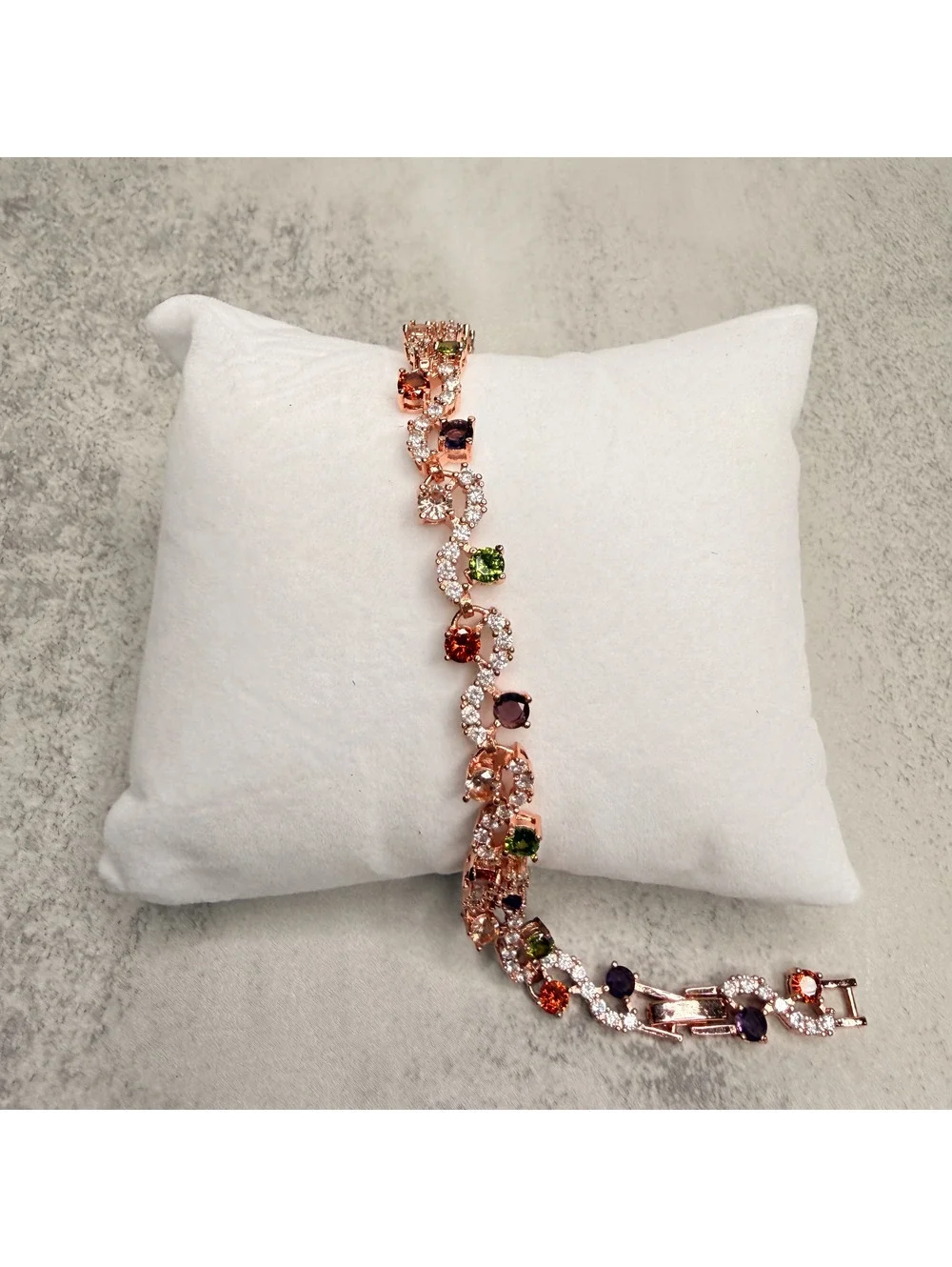 candy+clover Muted Multicolor Crystal Vine Rose Gold Tone Tennis Bracelet